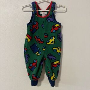 Vintage 90s Gymboree Autobahn Cars Fleece Overalls Multicolor Snap Bottom-Infant